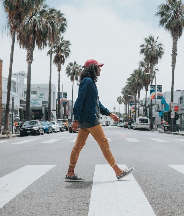 Pedestrian using crosswalk in California